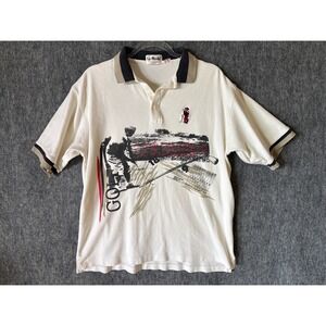 Vintage La Mode Active Sportswear Golf Graphic Polo Shirt Mens‎ Cream Large 90s